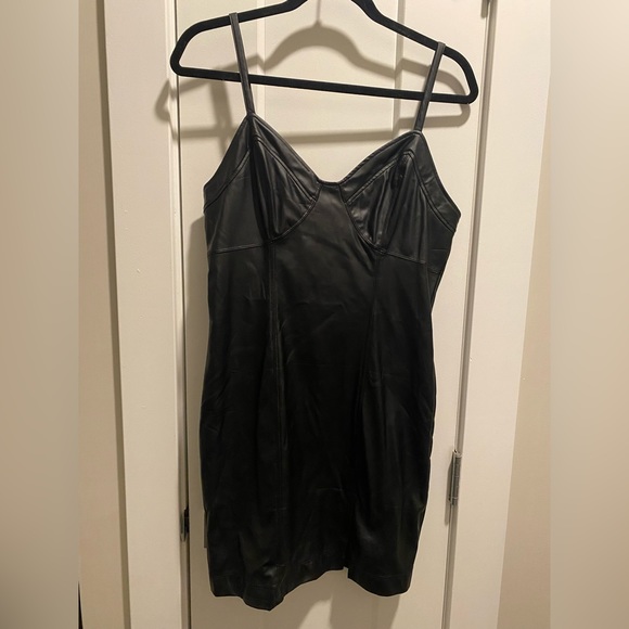 Free People Leather Black Dress. NWT! Size- Medium. - Picture 2 of 8
